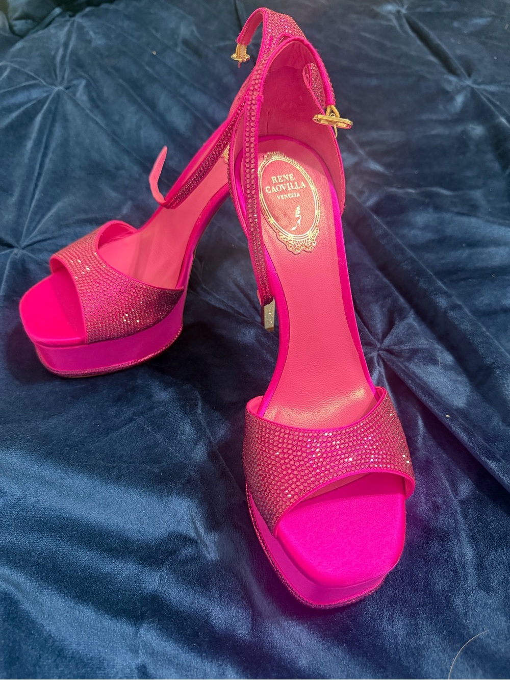 Rene Caovilla Fuchsia Jeweled Platform Sandals
